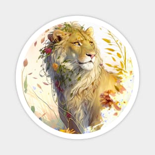 Lion Portrait Animal Painting Wildlife Outdoors Adventure Magnet